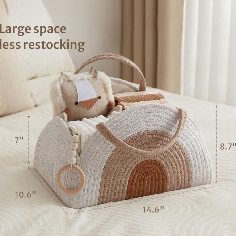 สวัสดี ที่เก็บผ้าอ้อมเด็ก, เชือกฝ้ายทอตะกร้าผ้าอ้อมแบบพกพา, กระเป๋าเก็บผ้าอ้อมสําหรับเด็กแรกเกิดความจุขนาดใหญ่ - รูปที่ 3