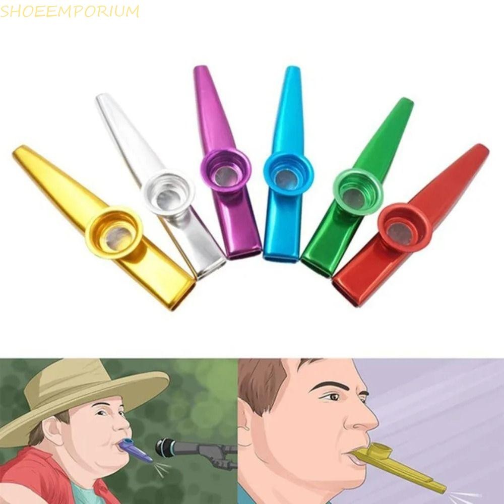 SHOEEMPORIUM โลหะ Kazoo, อลูมิเนียมเครื่องมือโลหะผสมไดอะแฟรมปาก Kazoos, ทนต่อการสึกหรอเรียนรู้ได้อย่างง่ายดายทนทานเครื่องดนตรีขลุ่ยเด็กของขวัญพรรค