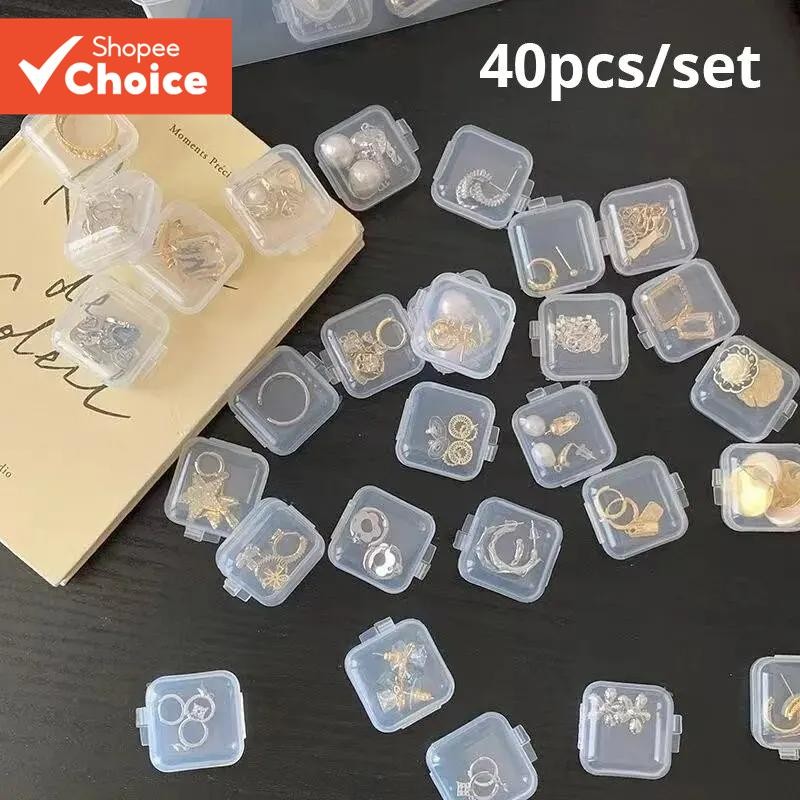 40 ชิ้น/เซ็ตมินิกล่องเก็บพลาสติกใส Jewelr y กรณีจัดเก็บโปร่งใสมัลติฟังก์ชั่แบบพกพา Storage