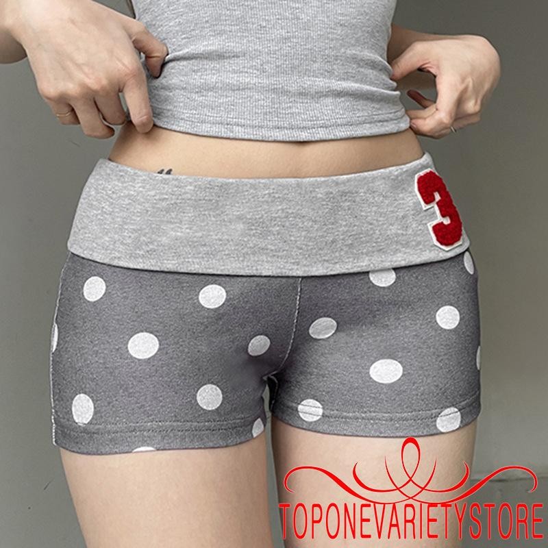 Topone-Women Summer Slim Shorts เอวยางยืด Dot Print Lounge Shorts