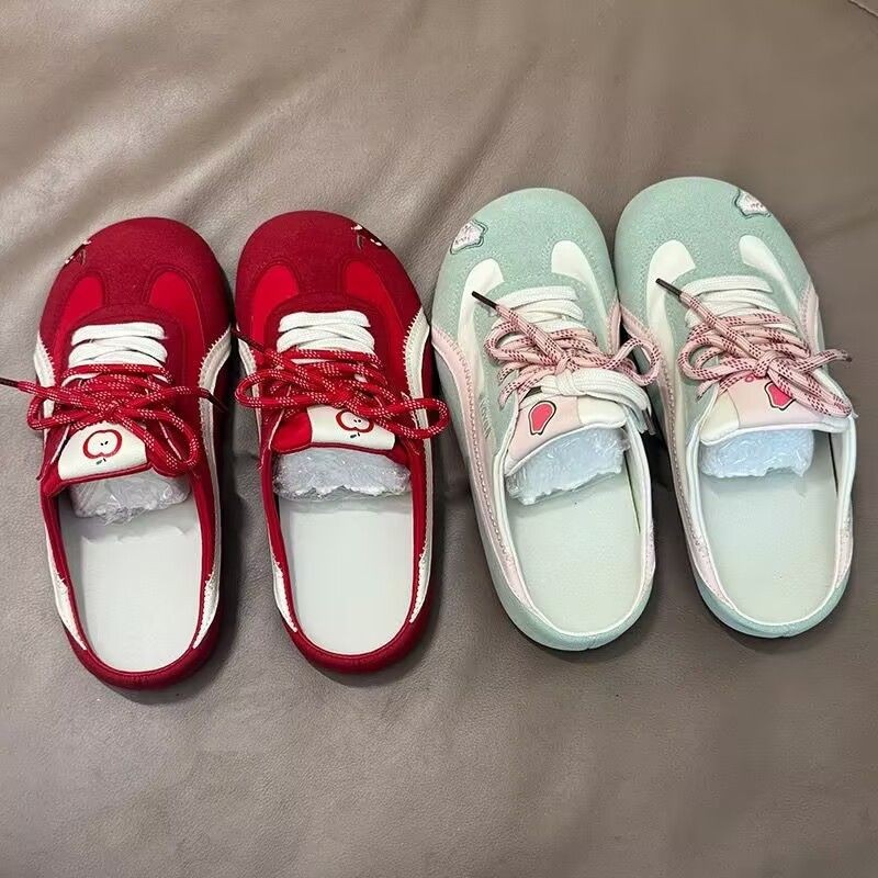 ฤดูร้อนใหม่ชิ้นเดียว Toe Toed Boken รองเท้าสําหรับผู้หญิงด้านล่างแบน Lace Up รองเท้าแตะครึ่ง