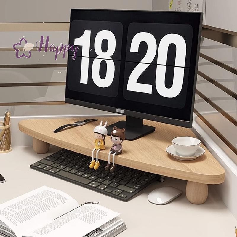 <แฮปปี้เบย์> 90 องศาสามเหลี่ยมที่วางจอคอมพิวเตอร์หน้าจอพีซีชั้นวางไม้สก์ท็อปยืนแสดงโต๊ะจัดเก็บออแกไนเซอร์ยึดขาย