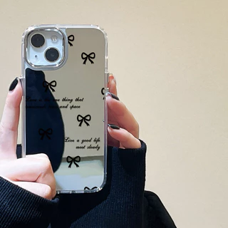 กระจกเงา เคส For iPhone 13 11 12 14 15 16 Pro Max เคส iPhone 17 Pro เคสโทรศัพท์Insเพชรโบว์กระจกฝา ฝาครอบโทรศัพท์นุ่ม