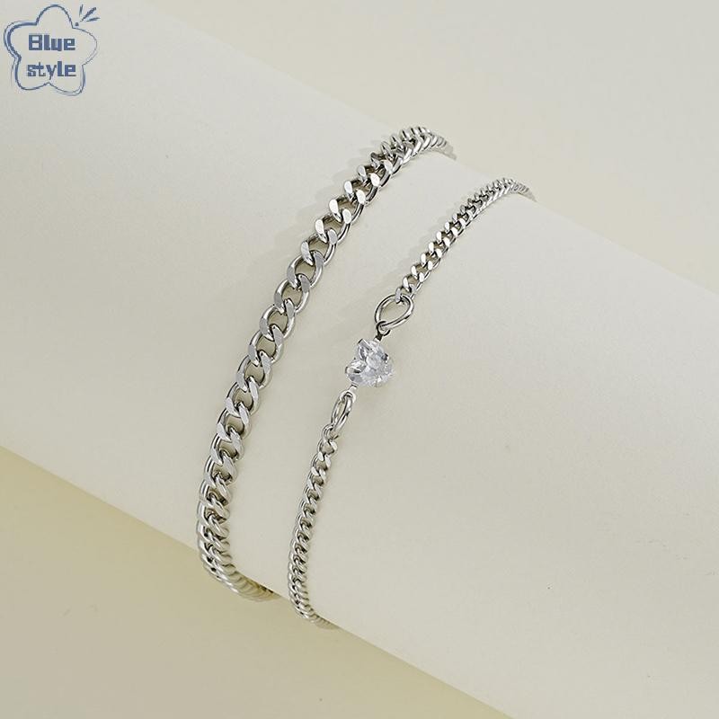 Bluestyle แฟชั่นสร้อยข้อมือสแตนเลสชุดสำหรับคู่ Unisex ผู้หญิงและผู้ชาย คริสตัลหัวใจสร้อยข้อมือเงิน เครื่องประดับของขวัญใหม่