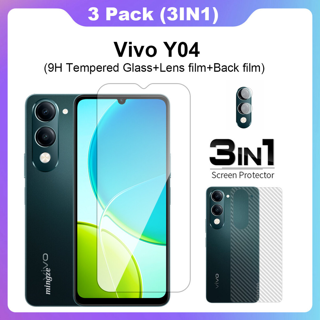 3-in-1 สําหรับ Vivo Y04 กระจกนิรภัยป้องกันหน้าจอสําหรับ Vivo Y04 กระจกนิรภัยหน้าจอ + ฟิล์มกล้อง + ฟิ