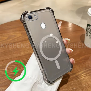 เคสสําหรับ OPPO F7 F5 เคสโทรศัพท์ TPU ชาร์จแม่เหล็กสี่มุมป้องกันการตกนิ่มโปร่งใส WBQ