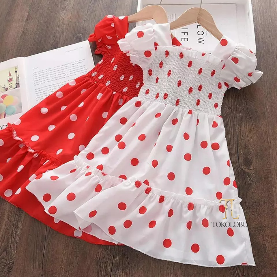 MERAH Tokolobo WAREHOUSE CLEARANCE BIANCA GIRLS DRESS [ประมาณ 1 - 7 ปี] ชุดสีแดงและสีขาว | CHILDRENS