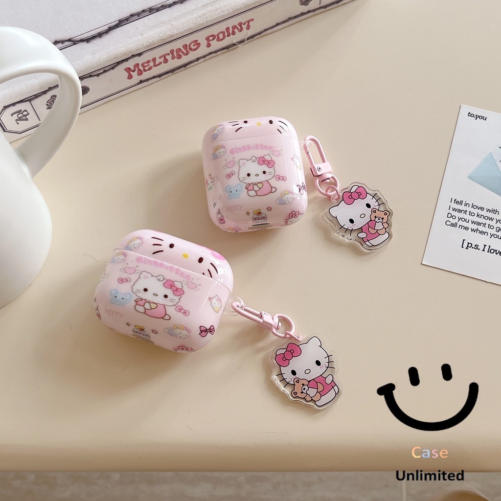 เหมาะสําหรับ QPLUS Stereo BT24 เคสหูฟัง Simple Pink Hello Kitty