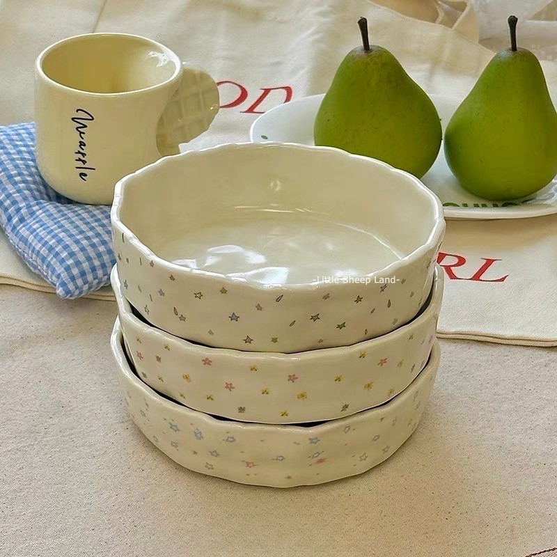 จานขนม จานเซรามิกส์ ลายดาว✨ดอกไม้ ins สไตล์เกาหลี  พร้อมส่ง！！！