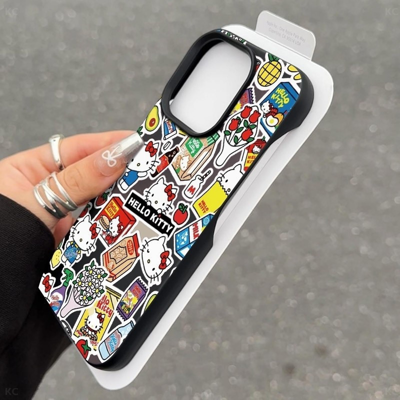 การ์ตูนแมวน่ารักขนมรูปแบบครึ่งแพ็คเคสโทรศัพท์เหมาะสําหรับiPhone 13 14 15 16 promax 12promax 11promax