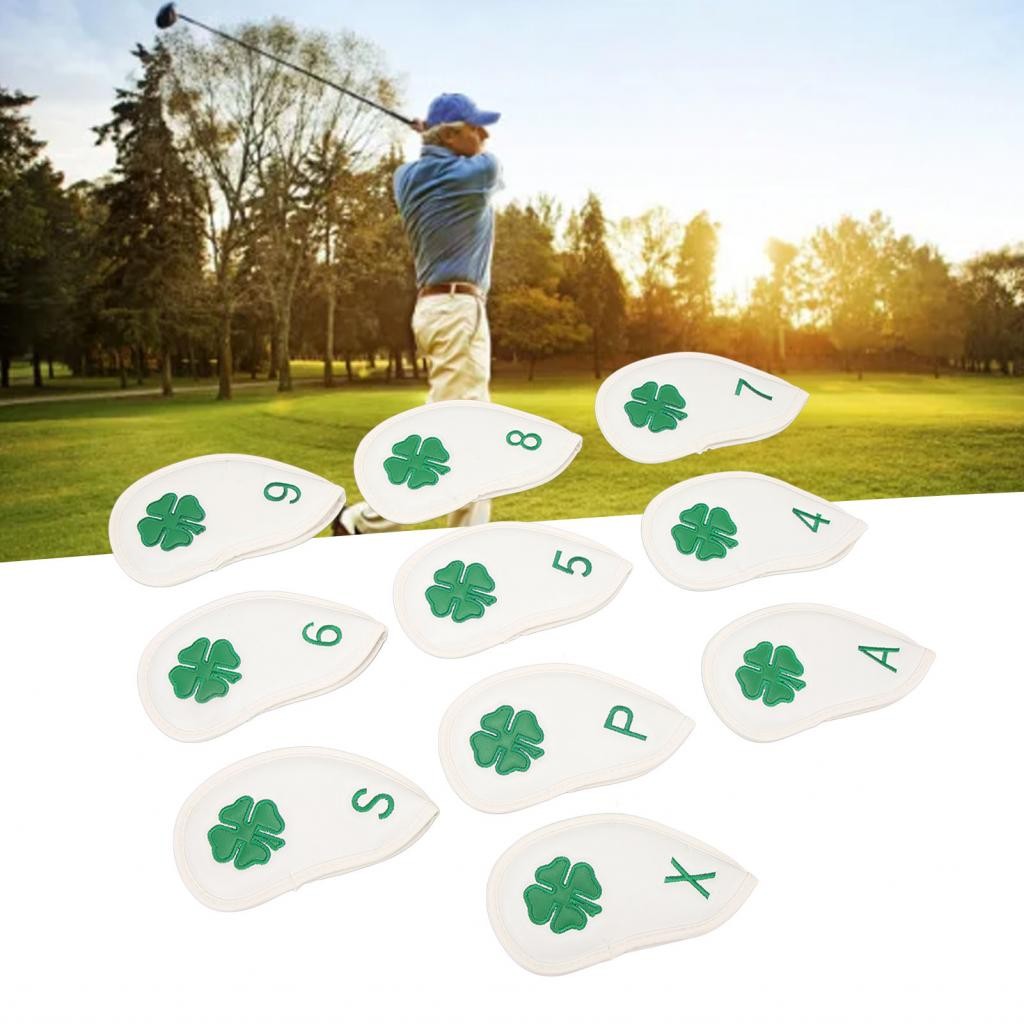 Kavolet 10 PCS Golf Club ครอบคลุมสี่รูปแบบ clover รูปแบบ leaf pu iron ชุดสำหรับสโมสรส่วนใหญ่รวมถึง 10pcs cover 4 5 6 7 8 9 a p s x สามารถเป็นได้ (สีดำ)