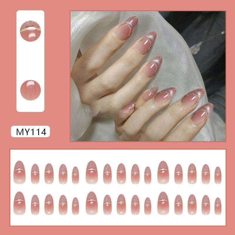 เล็บปลอม 30 ชิ้นพร้อมกาว Starlight Gradient กดบนเล็บ Cat Eye MY114