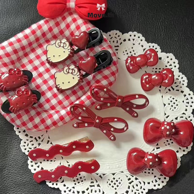 ในไทย-พร้อมส่งRed Polka Dot Bow ผมคลิปชุดหัวบรรยากาศ รูปที่ 8