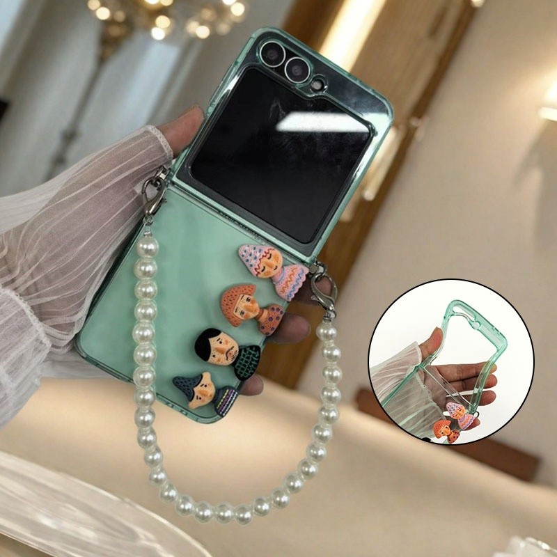 น่ารักการ์ตูนคนโปร่งใสเคสโทรศัพท์สําหรับ Samsang Galaxy Z Flip 7 Z Flip 6 Z Flip 5 Z Flip 4 Z Flip 3