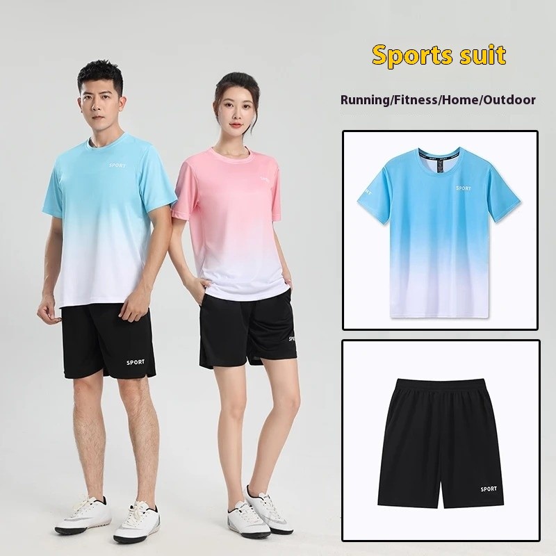 MANSTR M-5XL [4 สี] 2025 ฤดูร้อนใหม่ Unisex แห้งเร็วไล่โทนสีพิมพ์แฟชั่นกีฬากลางแจ้งชุดผ้าไหมน้ําแข็ง All-match เสื้อยืดและกางเกงขาสั้น Plus ขนาด