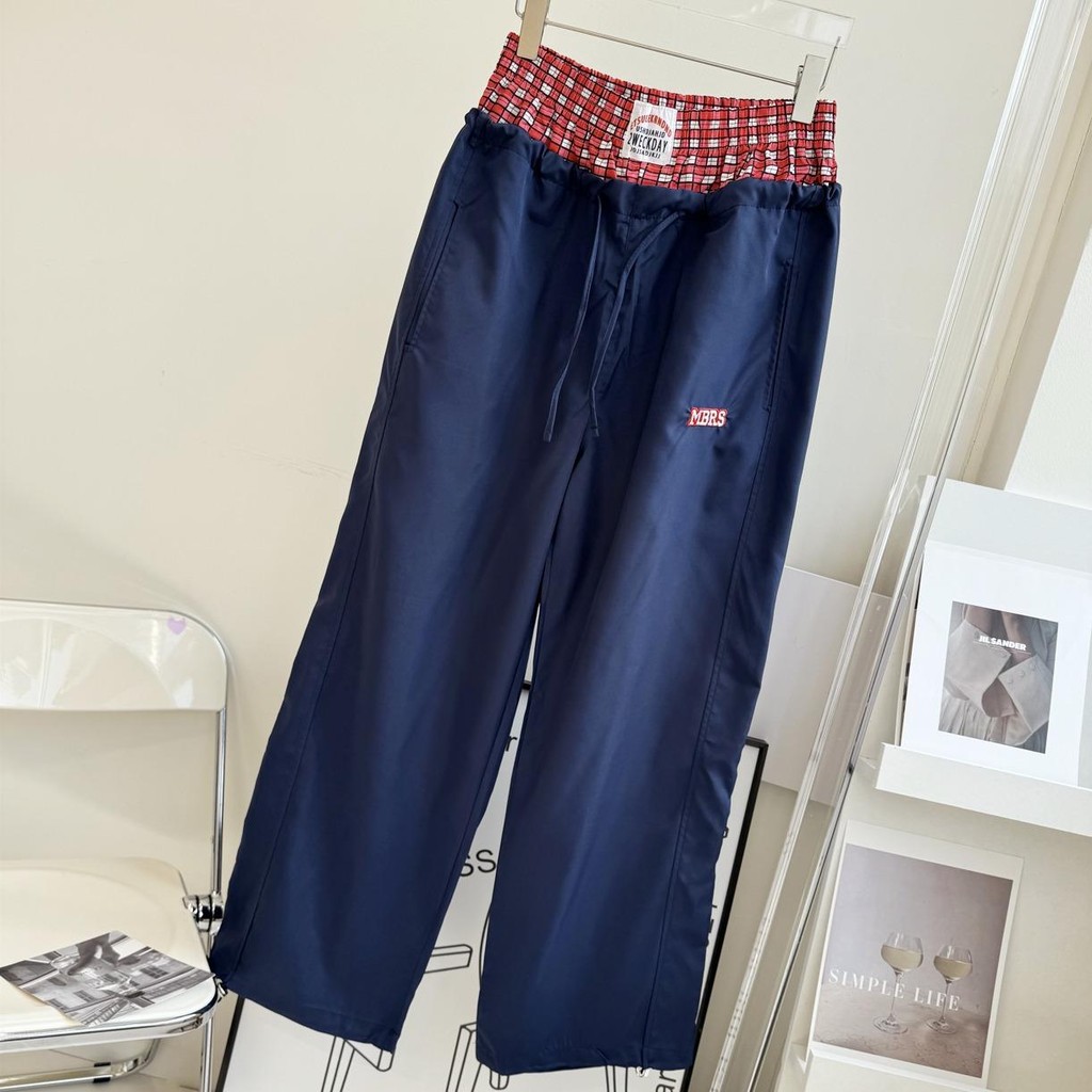 77UNI กางเกงผ้าร่มทรงกระบอกเองแต่งสองชั้นผ้าลายสก็อต Pants HT87 กางเกงขายาวปลายขามียางยืดและที่ล็อค เปลี่ยนเป็นจั้มได้