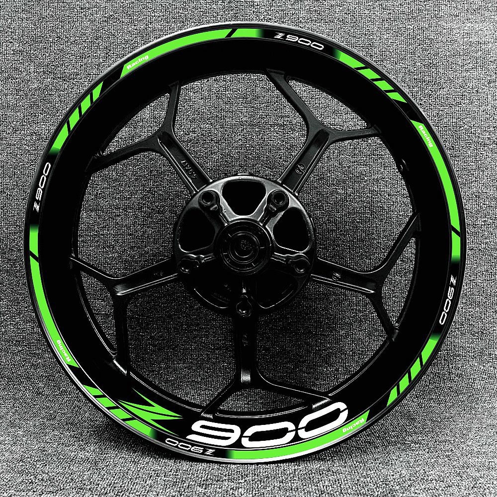 KAWASAKI เหมาะสําหรับรถจักรยานยนต์คาวาซากิ Z900 สติ๊กเกอร์ขอบล้อ, ตกแต่งดุมล้อ17นิ้ว, โลโก้รูปลอกสะท้อนสูง, ครบชุด