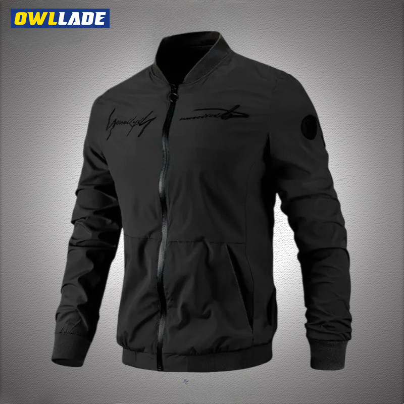 OWLLADE Bomber เสื้อแจ็คเก็ตลําลองสําหรับผู้ชาย 6024A สีดํากันน้ํา D04 2T