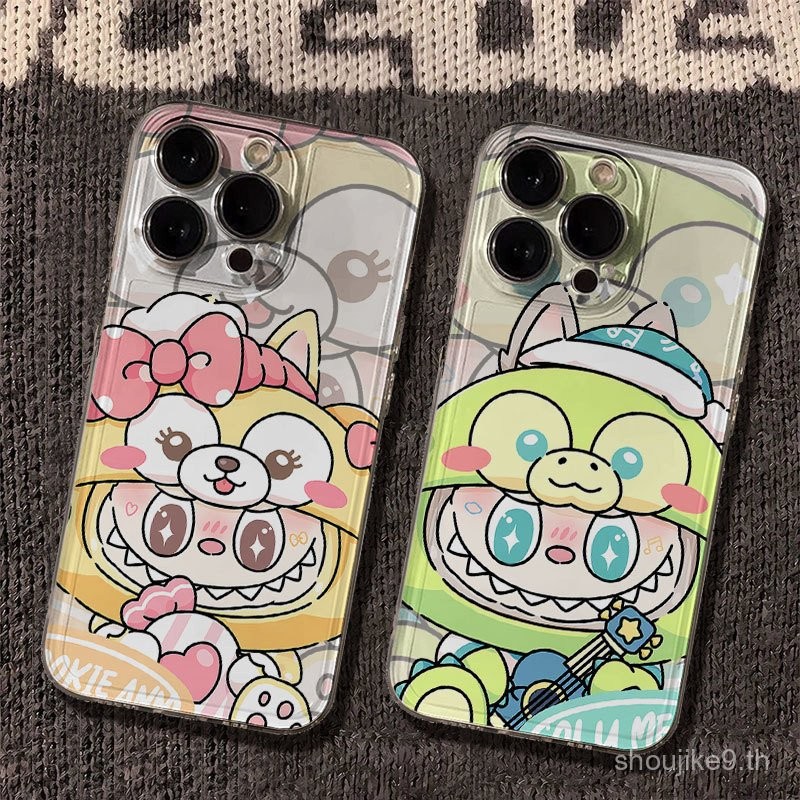 ชุดนอนสไตล์ Labubu คู่รัก เปลือกโปร่งใส เข้ากันได้กับเคส iPhone สำหรับ iPhone 16 Pro Max/15/14 Pro M
