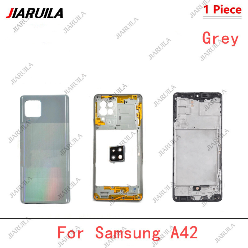 ฝาครอบด้านหน้าสำหรับ Samsung Galaxy A42 ฝาครอบแบตเตอรี่ด้านหลัง กระจก LCD ฝาครอบกรอบกลางด้านหน้า