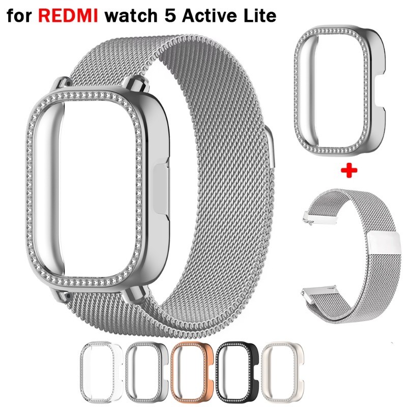 สายรัดแม่เหล็ก Milanese + เคสสําหรับ Redmi Watch 5 Active Watch5 Lite Band TPU Soft Case ปกป้องหน้าจอ