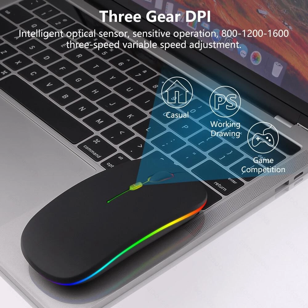 เมาส์ไร้สาย Dual Mode 2.4Ghz USB + Bluetooth มีไฟ LED thumbnail 8