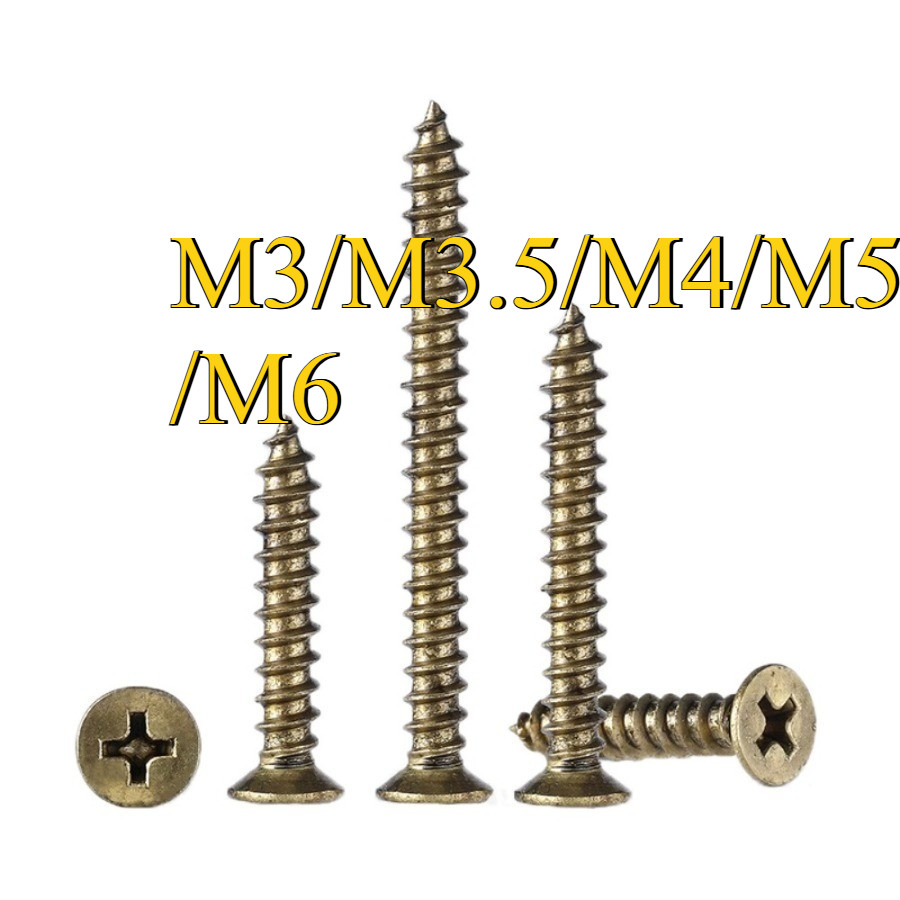 H68 ทองเหลือง Phillips Countersunk หัวสกรูแตะตัวเองสกรูไม้ทองแดงบริสุทธิ์ทองแดงทั้งหมดหัวแบนสกรูแตะต