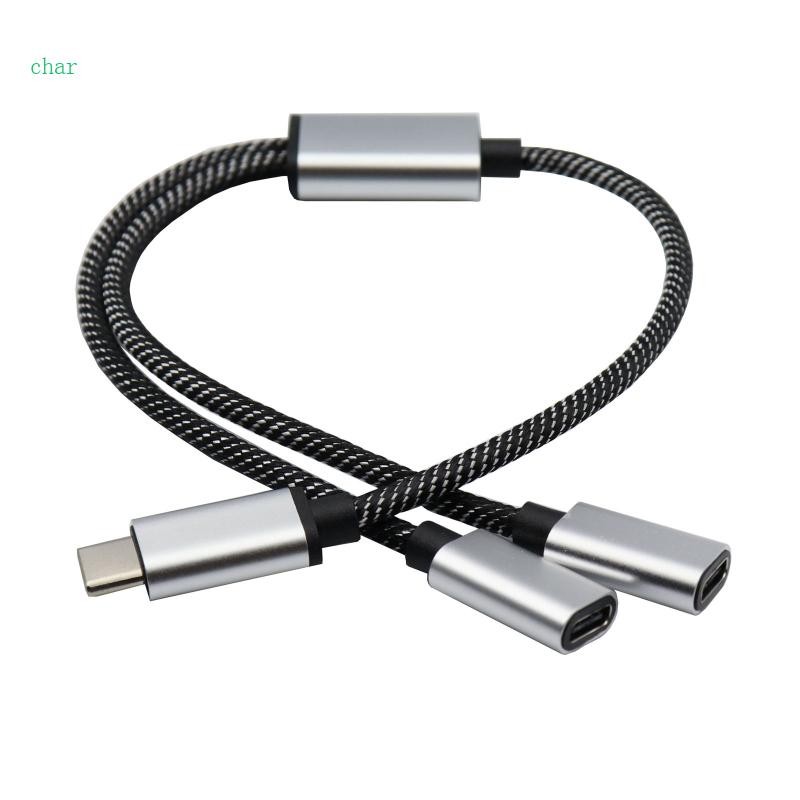 Char เปลี่ยน USB C Male to Double USB C Female Splitter Extension Adapter