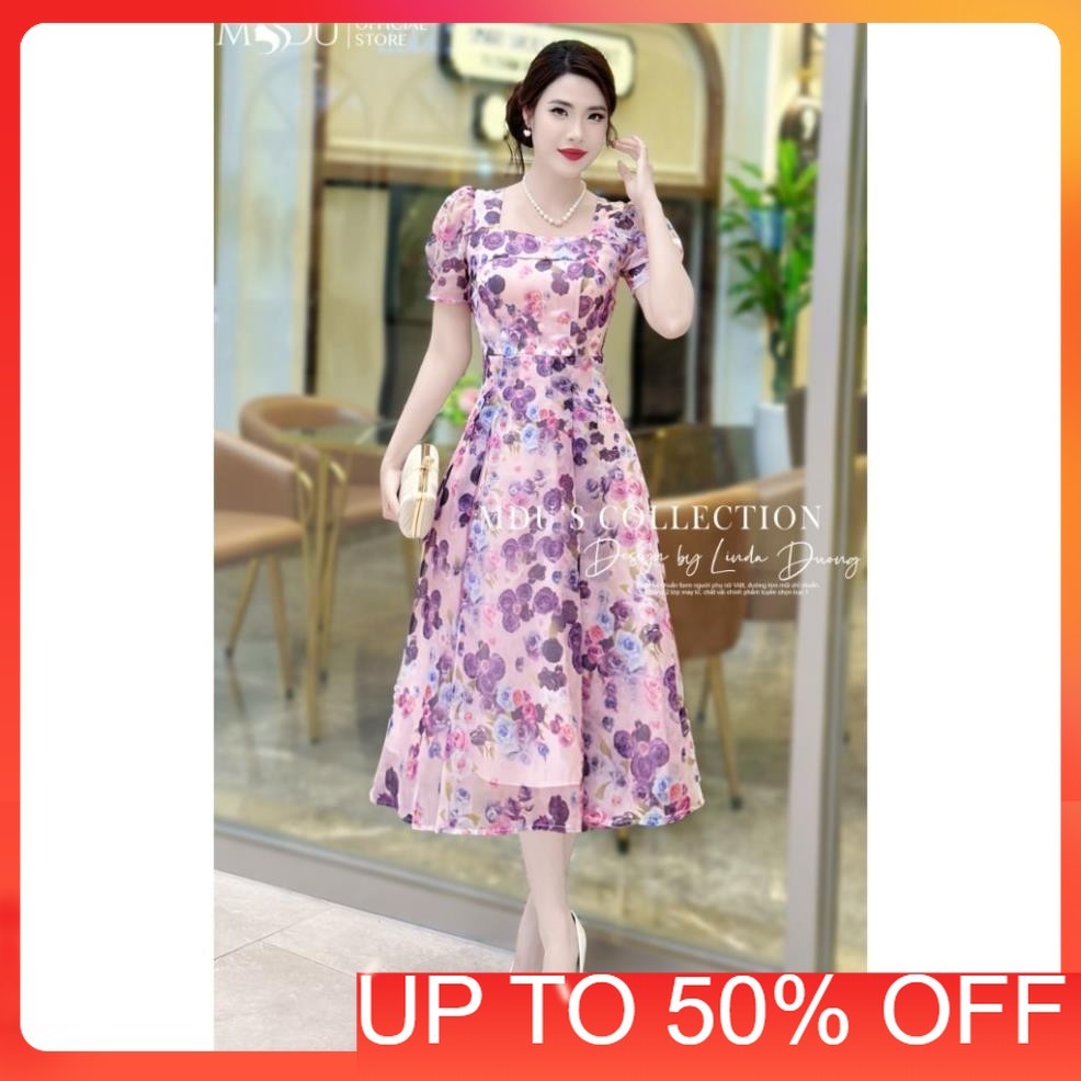 Lady Dress MDU4307 ทรงขาบานอ่อนโยน คอเหลี่ยมละเอียดอ่อน ผสมสีสะดุดตาจาก MDU K36-D3-3