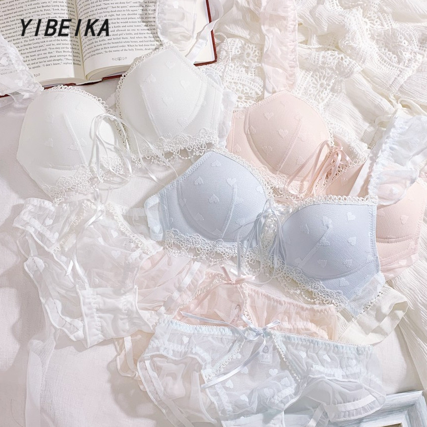 สาวญี่ปุ่นหน้าอกเล็กรวบรวมชุดชั้นในชุดชั้นในชุดไม่มี underwire เซ็กซี่น่ารักผูกนัวเนียรักลูกไม้