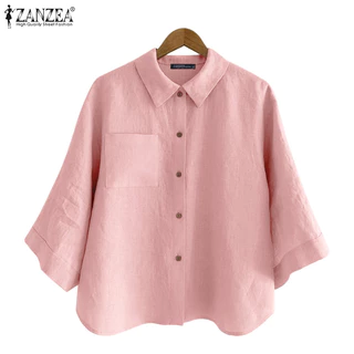 ZANZEA ซานเซีย แฟชั่นสตรีเกาหลีลําลองพลิกคอแขนเสื้อสีบริสุทธิ์