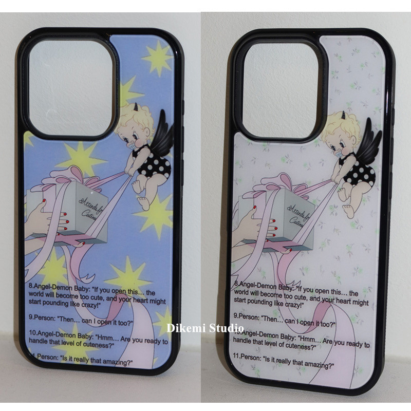 เกาหลี Ins Bloggers เดียวกันน่ารัก devil angel Soft Edge Case สําหรับ Iphone16promax/15pro/16/12/14pro/11/xsmax เคสโทรศัพท์