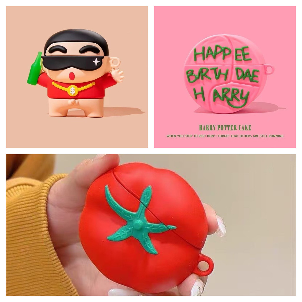 Geek เหมาะกับ Asaki AK-PODSPRO เคสหูฟังมะเขือเทศบุคลิกภาพน่ารัก