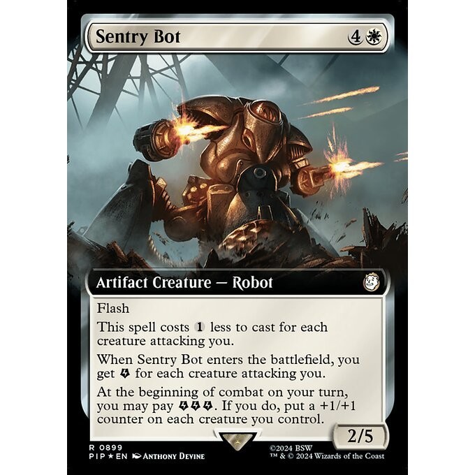 PIP_899 Sentry Bot *Surge FOIL EA Extended Art* MTG Magic: การชุมนุม: Fallout