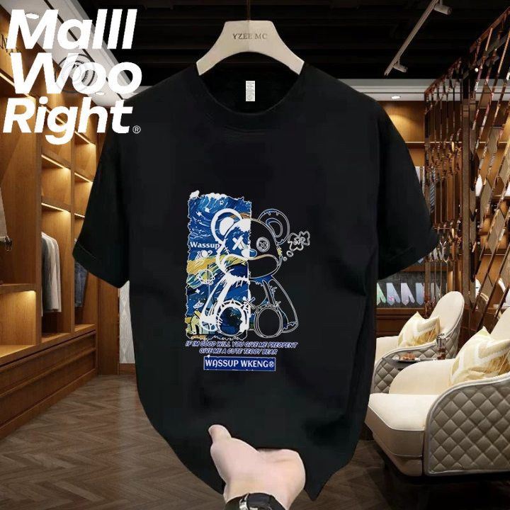 (จัดส่งตลอด 24 ชั่วโมง)Woo Right Nasa Co-Branded Street Wear เสื้อยืดแขนสั้นผู้ชายฤดูร้อน สไตล์ใหม่ผ้าฝ้ายแท้หลวมสบายๆ