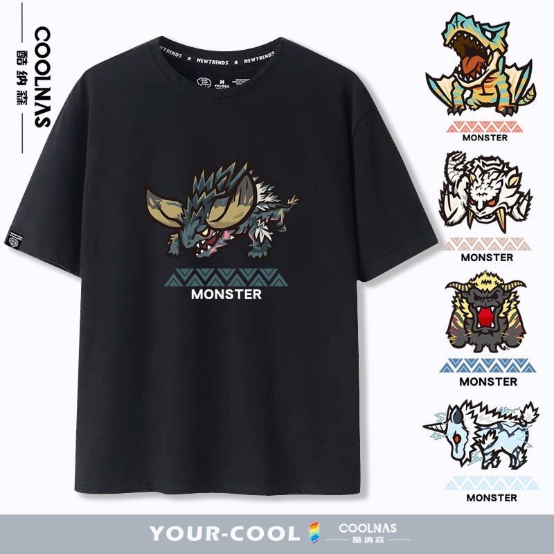 Monster Hunter World Store - แฟชั่นการออกแบบผ้าฝ้ายคอกลมพิมพ์ลายเสื้อยืด Unisex - ขนาด S-5XL