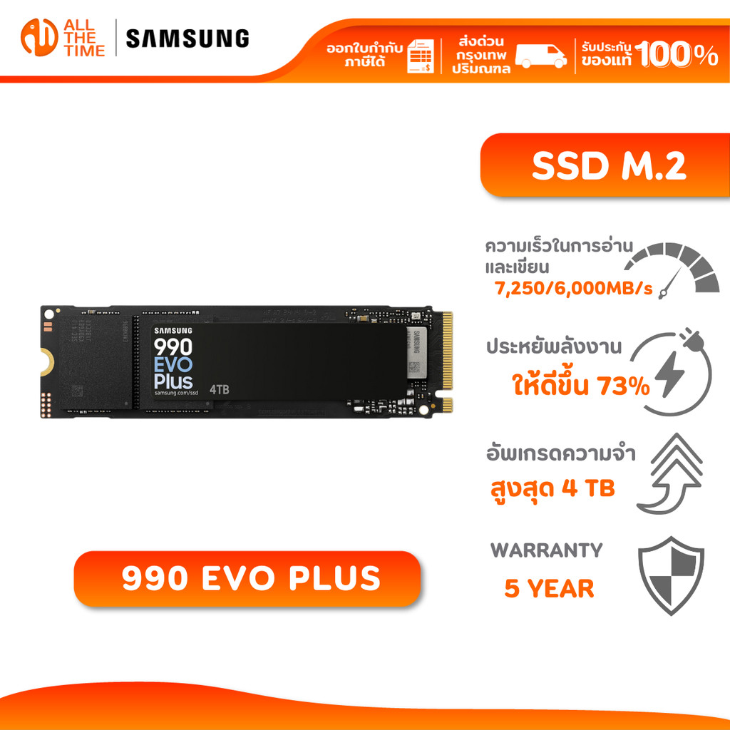 SAMSUNG 990 EVO SSD M.2 5,000 / 4,200 MB/s ความจุ 1TB/ 2TB (990 EVO / MZ-V9E)