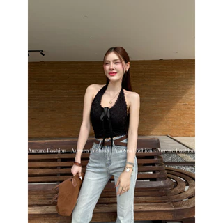 Aurora🛒พร้อมส่ง🚚 (รูปถ่ายจากงานจริง) เสื้อคล้องคอ มีฟองน้ำในตัว เว้าหลังสไตล์เกาหลี