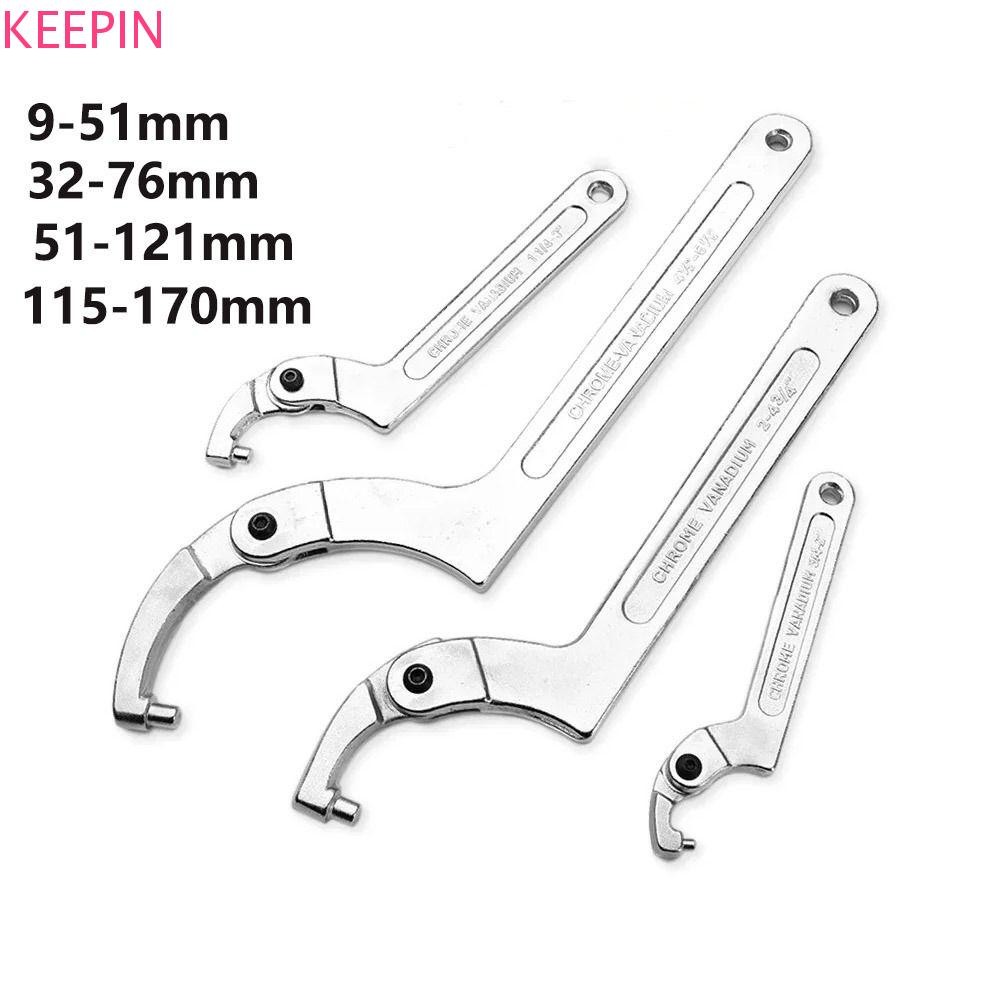 KEEPIN Hook Spanner, ชุดรอบ/สแควร์หัวสกรูถั่ว Hook ประแจ,แบบพกพา 19-170 มม.เครื่องมือปรับ C รูปร่างปรับ Universal ประแจรถจักรยานยนต์ซ่อมจักรยาน