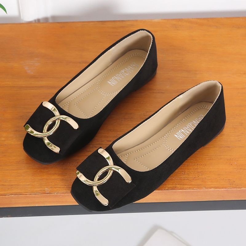 -ขนาดใหญ่สแQUARE toe ด้านล่างแบนปากตื้นรองเท้า-all-match breathable 底部柔软舒适#Z73