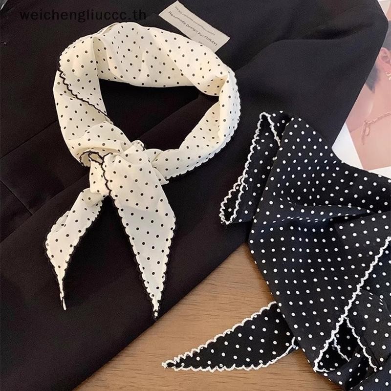 # chengliu # Neckerchief Sweet Polka Dot Turban เกาหลีสดผ้าพันคอขนาดเล็กบางลายยางรัดผมสามเหลี่ยมสาว