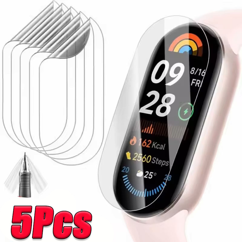 5PCS Hydrogel ฟิล์มสําหรับ Xiaomi Mi Band 9 8 Smartwatch ป้องกันหน้าจอบน Mi Band 9 8 Mi Band 9 ฟิล์ม