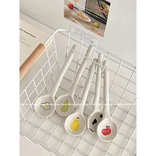 ช้อนเซรามิก insช้อนรูปแบบลิ้น🍐 ช้อนไอศกรีม ช้อนขนมหวาน พร้อมส่ง