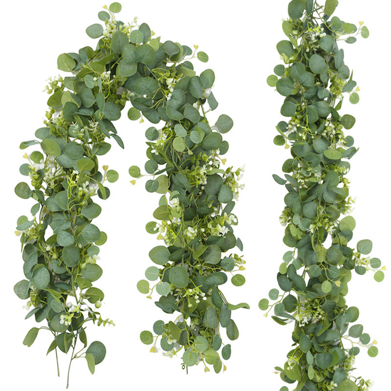 1 PC Eucalyptus Garland,ประดิษฐ์แขวน Eucalyptus Vine Garland Photo ดอกไม้สําหรับงานแต่งงาน Mantle ตาราง Runner ฤดูใบไม้ผลิตกแต่งบ้าน