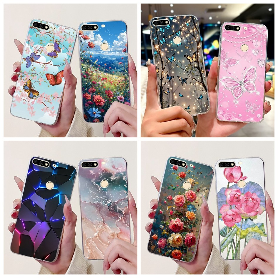 สําหรับ Huawei Y7 Prime 2018 ปลอก LDN-L21 LDN-LX2 LDN-TL10 ฝาครอบแฟชั่นใหม่ผีเสื้อนุ่มสําหรับ Honor 