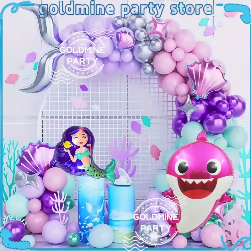 Under the Sea Baby Shark บอลลูน Garland ชุดสีชมพูจํานวนฟอยล์บอลลูน Ocean Birthday Party Decorat