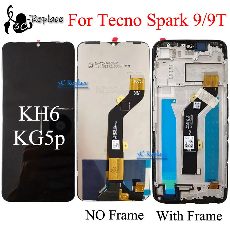 สีดํา 6.6 นิ้วสําหรับ Tecno Spark 9 KG5p/Spark 9T KH6 จอแสดงผล LCD Touch Screen Digitizer แผงเปลี่ยน