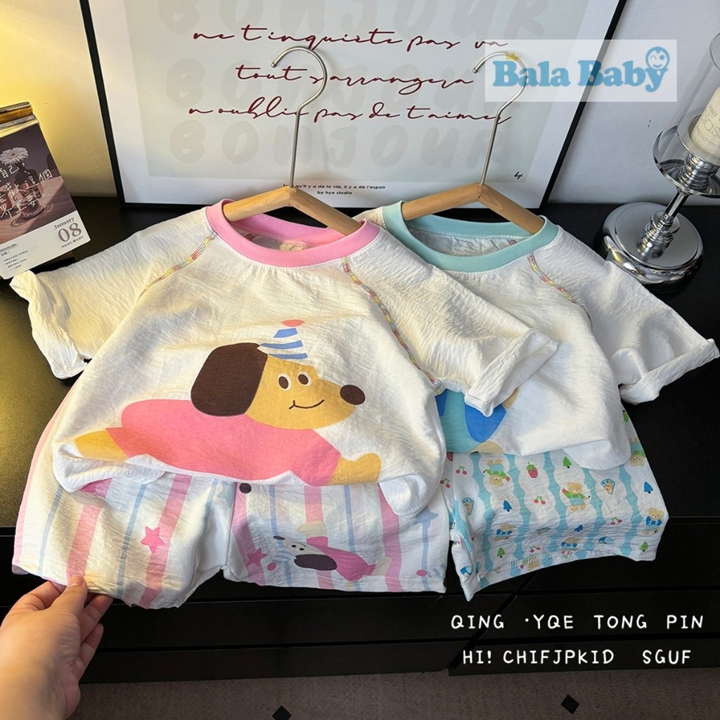 เสื้อผ้าเด็ก ชุดลำลองเด็ก ชุดอยู่บ้านใส่สบาย เสื้อแขนสั้น+กางเกงขาสั้น SIZE80-120CM DXT68