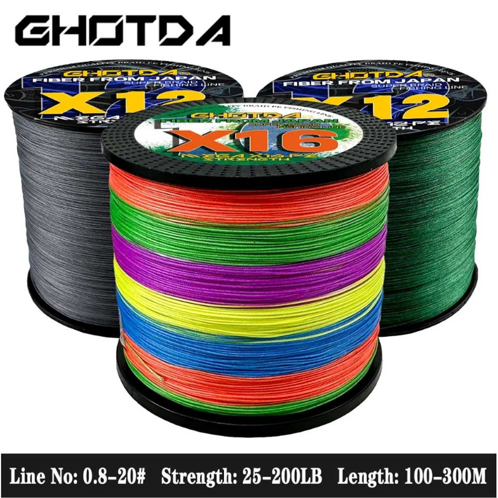 GHOTDA Super Strong 11.3-91Kg ใหม่ X16 Strands ถักสายตกปลา 300M 100M Multifilament 100% PE ทนทาน 4 สีตะขอตกปลาสายตกปลาเหยื่อตกปลาสาย