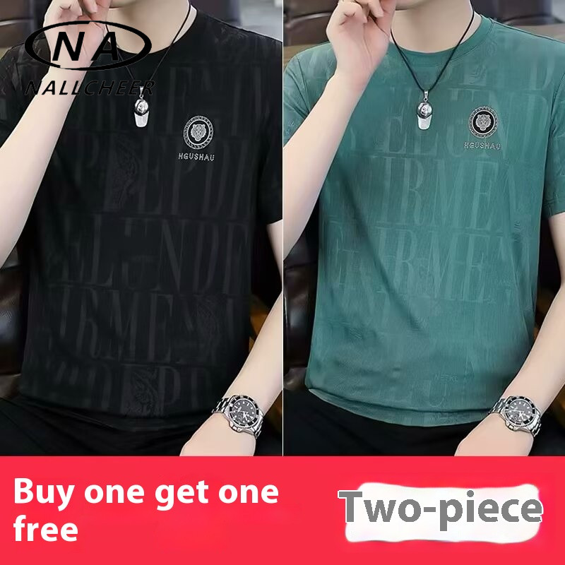 ผู้ชายแขนสั้นฤดูร้อนผ้าไหมน้ำแข็งแฟชั่นลำลอง2025t-shirt อเนกประสงค์